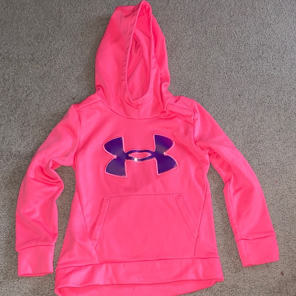 Under Armour Kids Neon Pink Hoodie with Pink Purple Logo